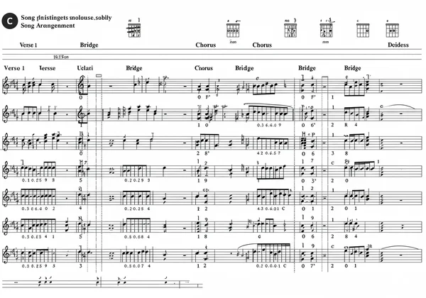 Song sections mapped out on staff paper