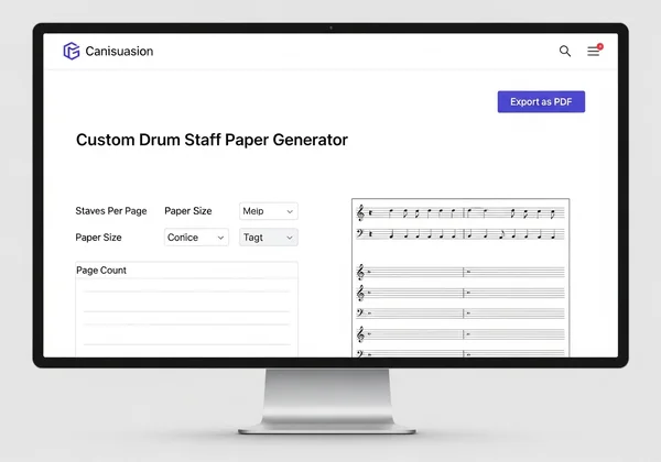 Screenshot of website generating custom drum staff paper