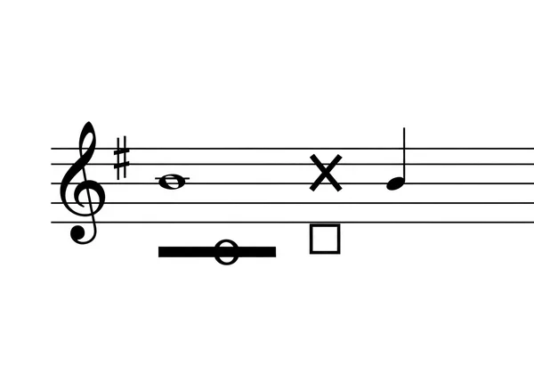 Drum clef on percussion staff with basic instrument notes