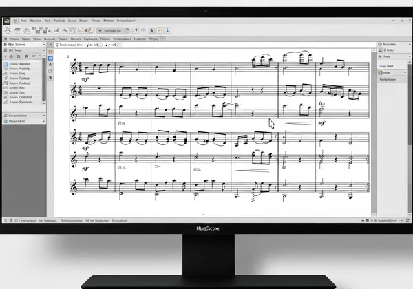 Digital music notation software editing a complex score