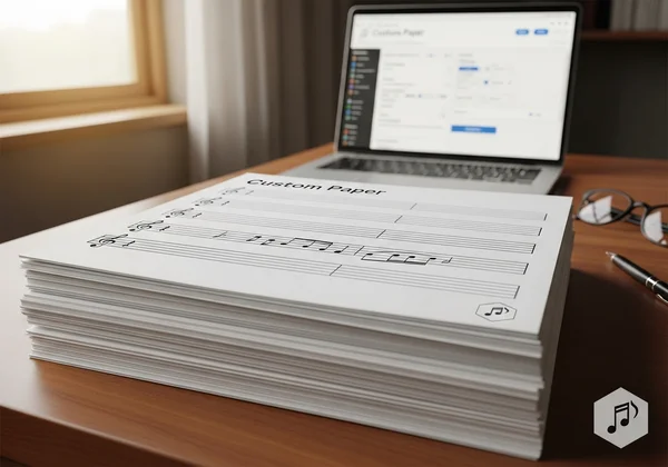 Stack of custom printable staff paper sheets