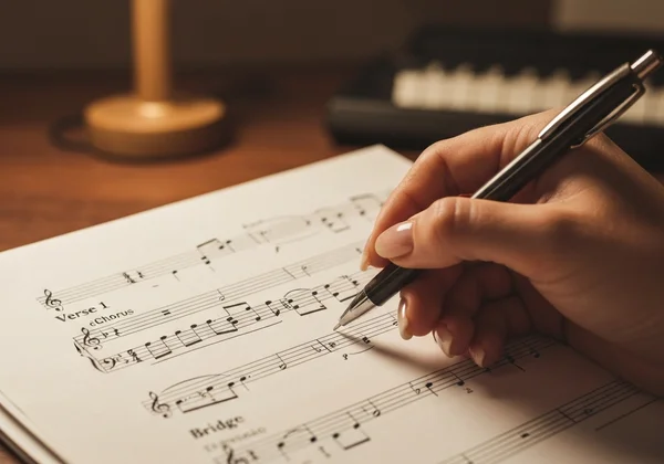 Staff paper with 'Verse,' 'Chorus,' 'Bridge' labels