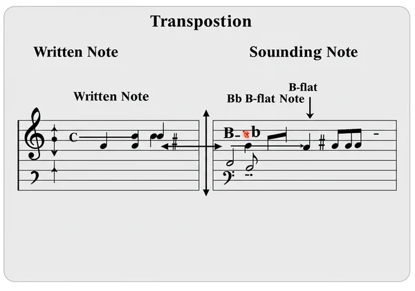 Diagram showing musical transposition for instruments.