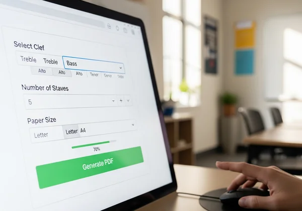 Screenshot of a tool generating music staff paper PDF.