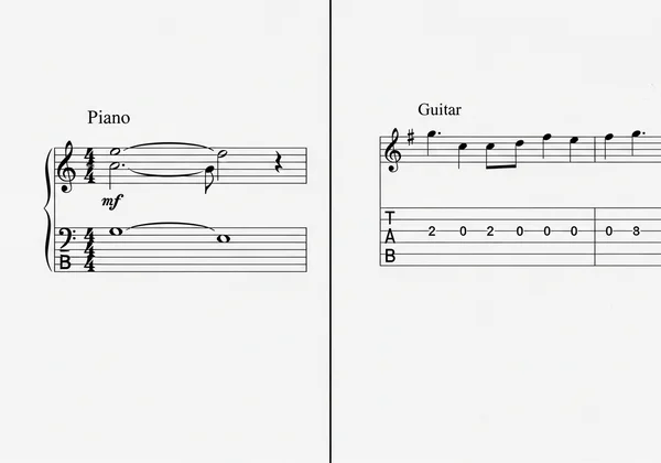 Custom staff paper for piano and guitar notation.